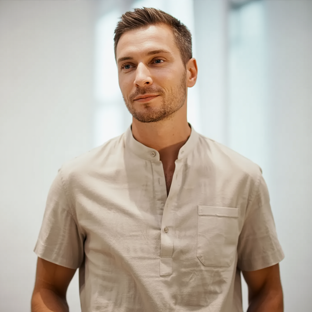 Classic Khaki Linen Blend Henley Shirt