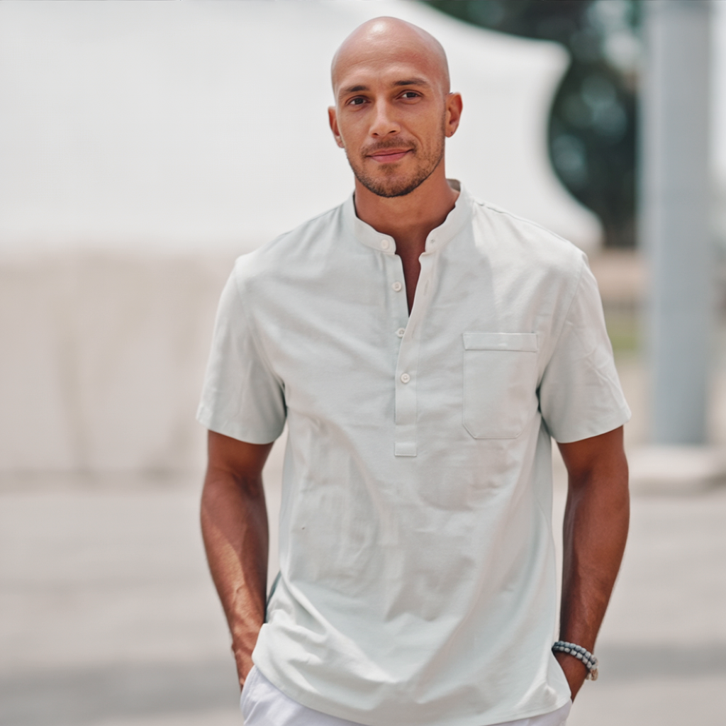 Vintage White Linen Blend Henley Shirt