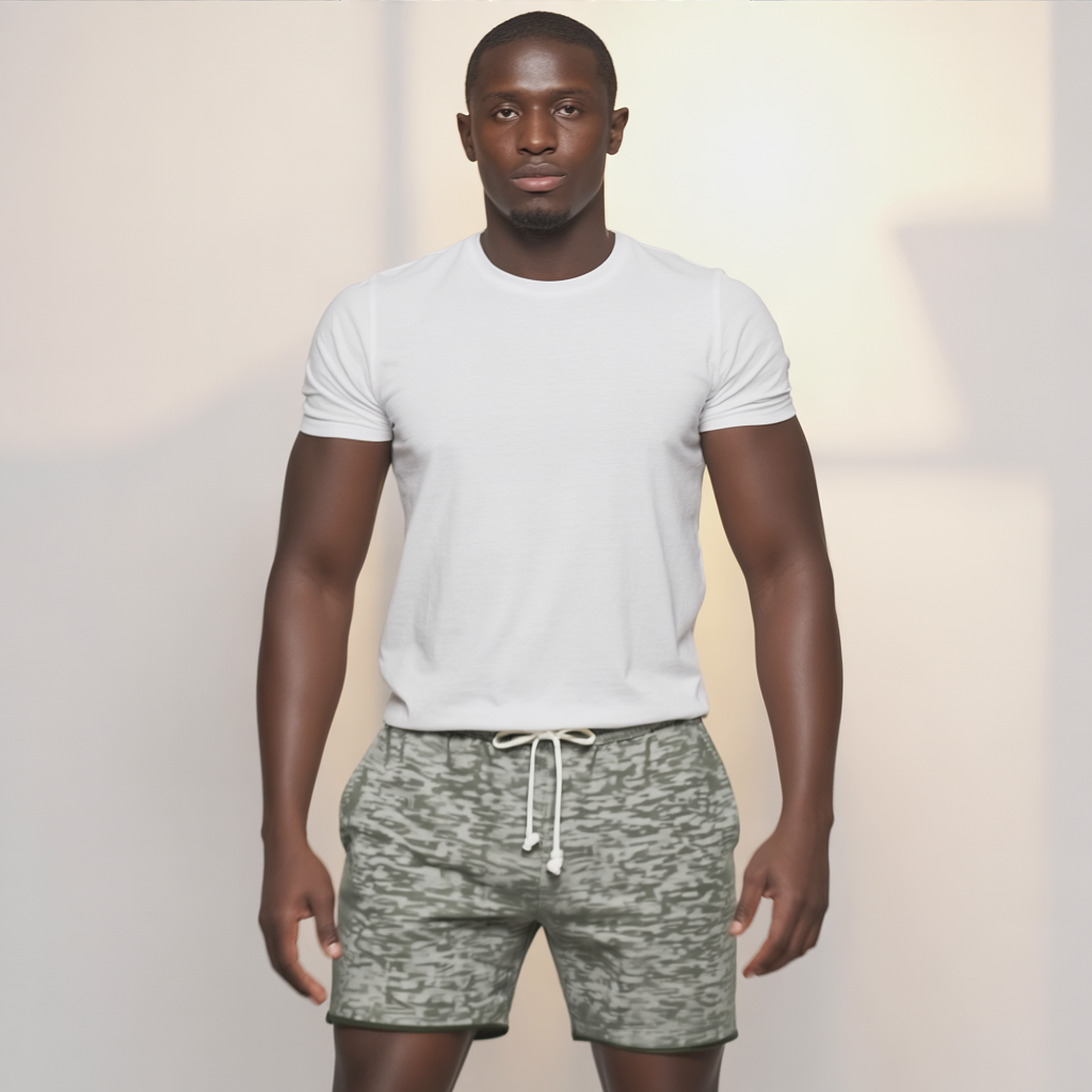 Athletic Olive Heather Navy Terry Drawstring Lounge Short