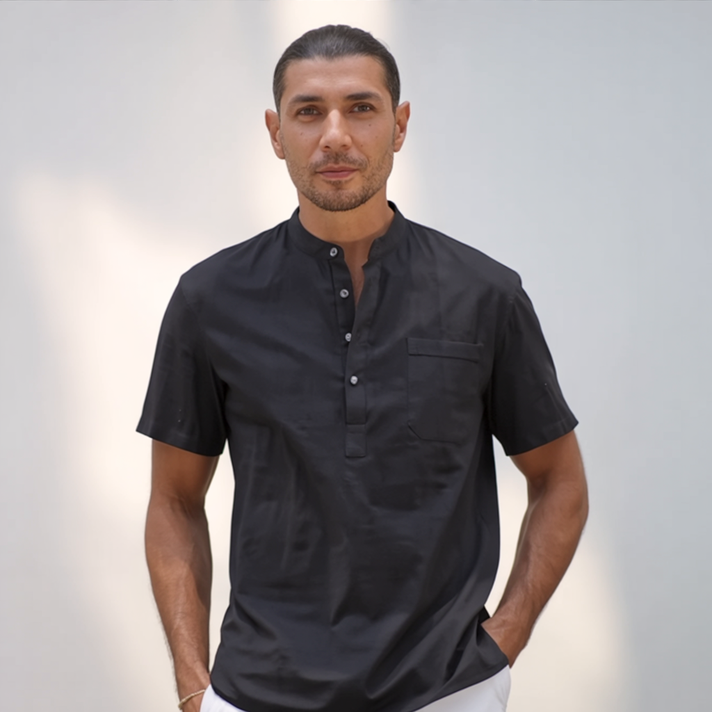 Vintage Black Linen Blend Henley Shirt