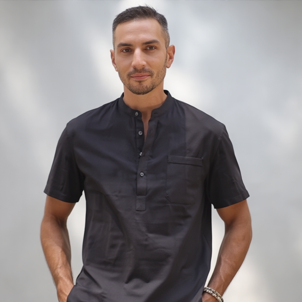 Vintage Black Linen Blend Henley Shirt