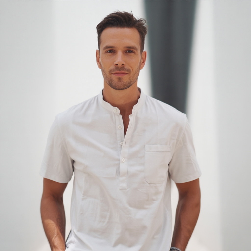 Vintage White Linen Blend Henley Shirt