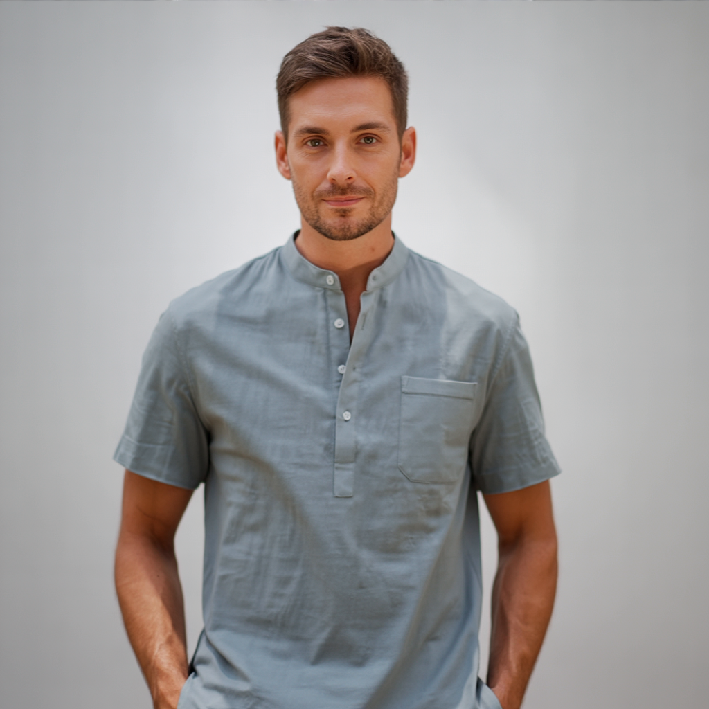 Vintage Gray Linen Blend Henley Shirt
