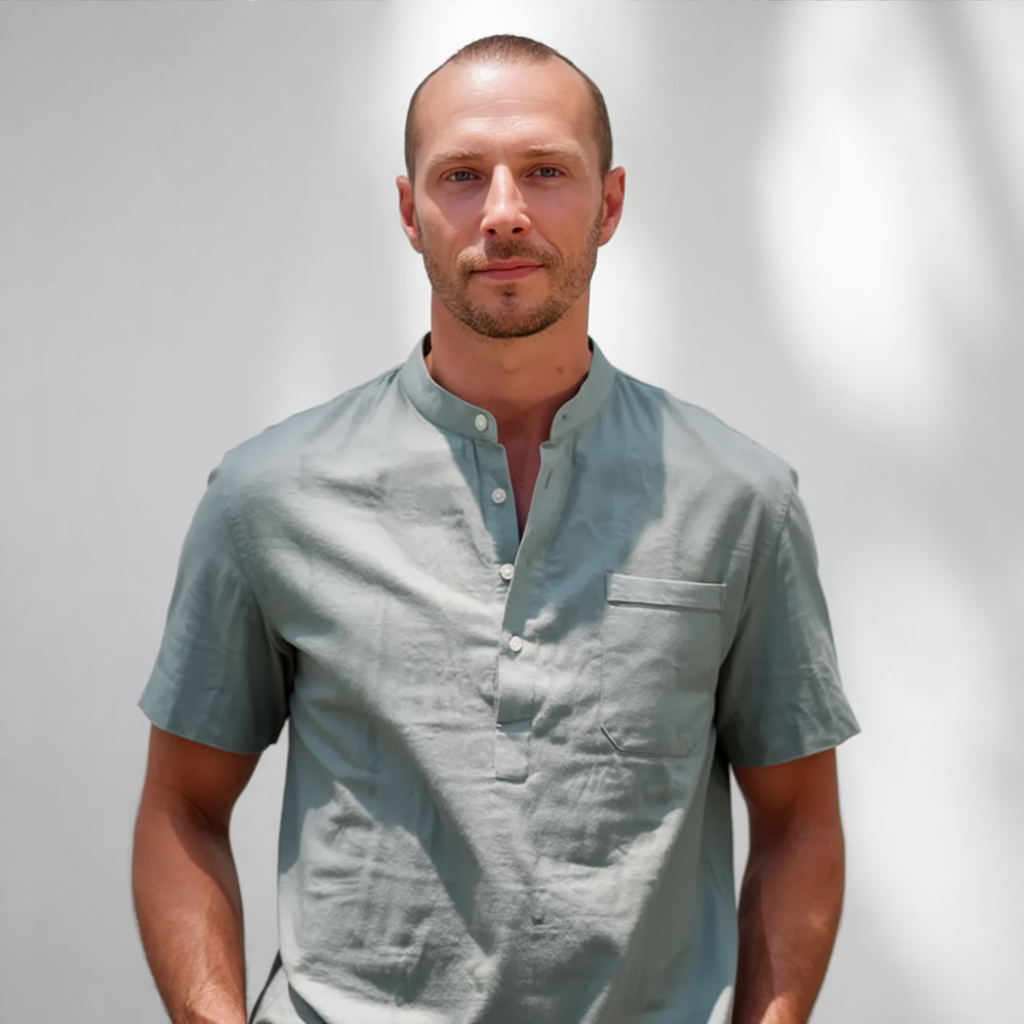 Vintage Gray Linen Blend Henley Shirt