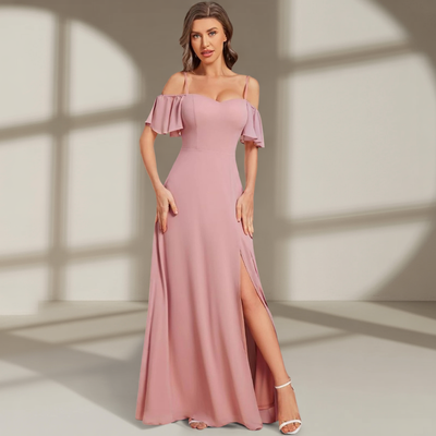 Vynelle Pink Floor-Length Off-Shoulder Bridesmaid Dress