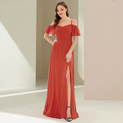 Vynelle Burnt Orange Floor-Length Off-Shoulder Bridesmaid Dress