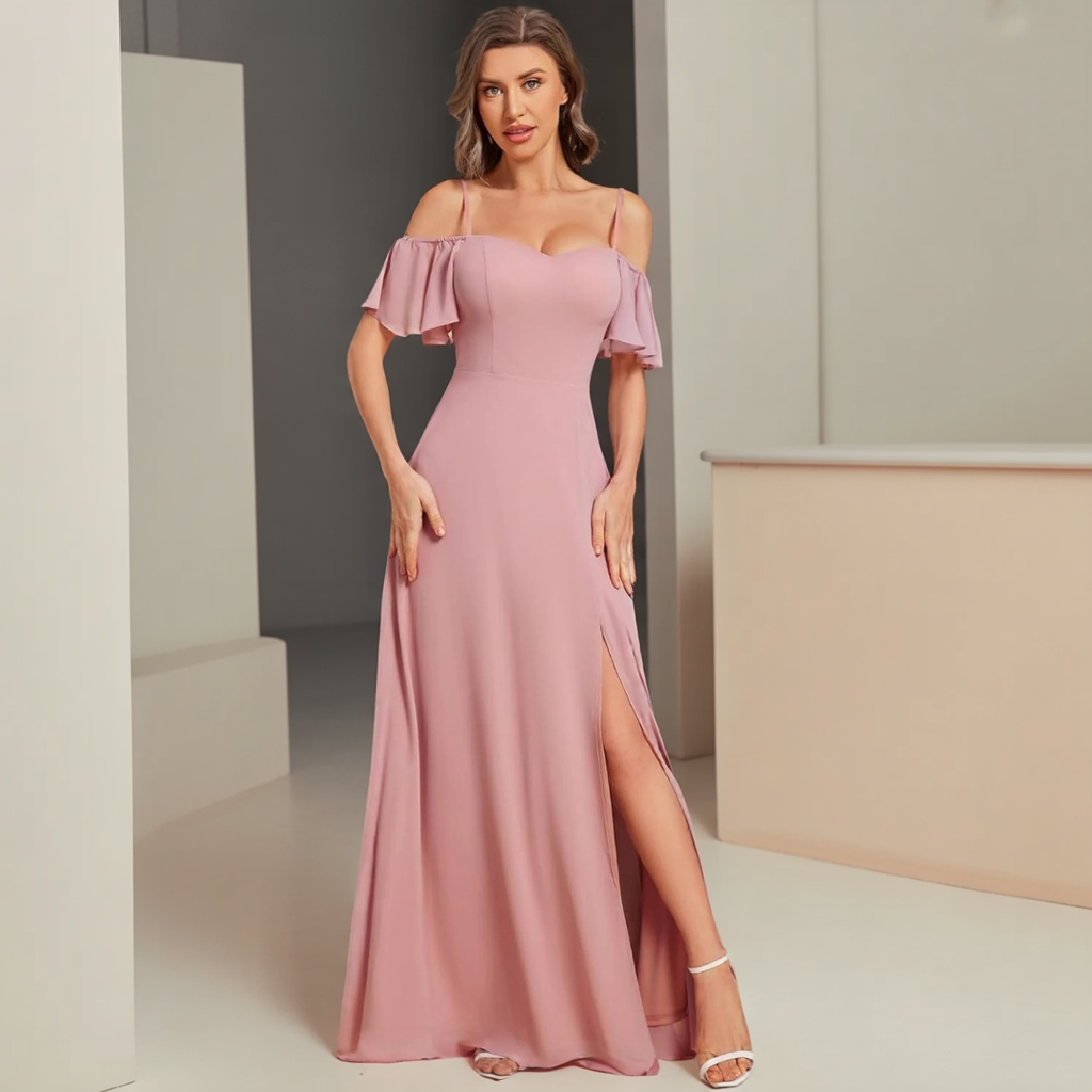 Vynelle Pink Floor-Length Off-Shoulder Bridesmaid Dress