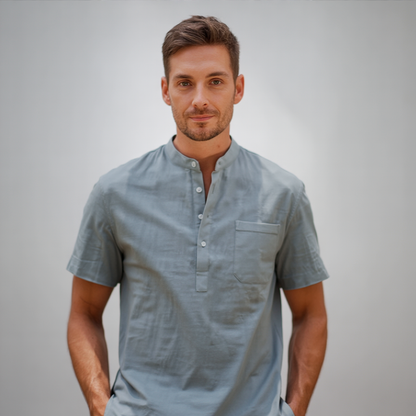 Vintage Gray Linen Blend Henley Shirt